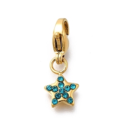 Индиколит Звезда 304 подвески из нержавеющей стали со стразами украшение, с карабин-лобстерами , ионное покрытие (ip), реальный 14 k позолоченный, Indicolite, 11x7.5x2 мм