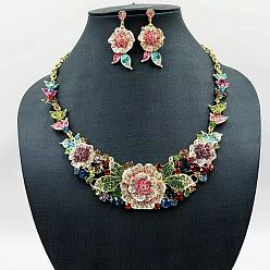 Разноцветный Ожерелья с подвесками из цветочного сплава и серьги-гвоздики, золотые, красочный, 435 мм