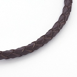 Coconut Brown Braided Leather Cord Bracelet Making, with 304 Stainless Steel Lobster Claw Clasps and Extension Chain, Stainless Steel Color, Coconut Brown, 8-1/2 inch(21.5cm), 3mm