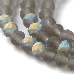 Gray Imitation Jade Glass Beads Strands, Half AB Color Plated, Faceted, Frosted, Rondelle, Gray, 3x2mm, Hole: 0.7mm, about 155pcs/strand, 15.75''(40cm)