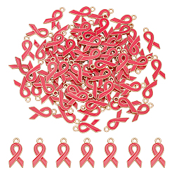 Темно-Розовый 80 шт. Подвески из сплава эмали, без кадмия и без свинца, Октябрь Рак молочной железы Розовая форма ленты осведомленности, свет позолоченные, темно-розовыми, 20x10x2 мм, отверстие : 2 мм