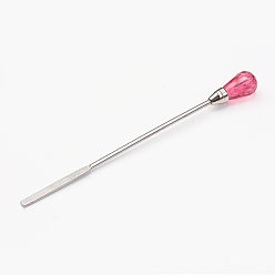 Rouge Violet Pâle Maquillage sourcils encre de tatouage cuillère de fer, avec une tête en plastique, outil de mélange de bâtonnets d'agitation de pigment, rouge violet pâle, 105x2~9.5mm