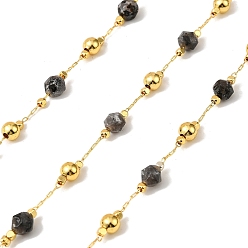 Лабрадорита Цепочки из граненых круглых бусин из лабрадорита ручной работы, пайки, с латунной бисера, долговечный, с катушкой, золотые, 6 мм, около 32.81 футов (10 м) / рулон