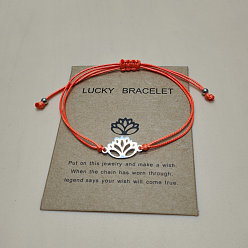 Оранжево-Красный 201 браслеты из нержавеющей стали с звеньями в виде лотоса, регулируемые вощеные плетеные браслеты для мужчин и женщин, оранжево-красный, 4~10-1/4 дюйм (10~26 см)