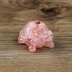 Розовый Кварц Смола украшения дома дисплей, с крошкой из натурального розового кварца и золотой фольгой внутри, черепаха, 50x30x27 мм