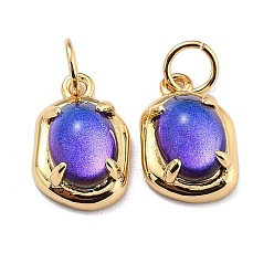 Розовато-лиловый Экологичные латунные подвески, со стеклом и блестками, с целью перехода в кольце, реальный 18 k позолоченный, долговечный, овальные, розовато-лиловый, 13x9x5.5 мм, Перейти кольцо: 5x0.7 мм, внутренний диаметр: 3.6 мм