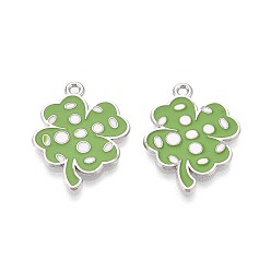Платина Спортивные подвески из эмалевого сплава, клевер с волшебными шариками, платина, 26x20.5x1 мм, отверстие : 1.6 мм