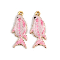 Pink 304 нержавеющей стальной эмали подвески, ионное покрытие (ip), реальный 18 k позолоченный, рыба чамр, розовые, 28x11.5x2.5 мм, отверстие : 1.2 мм