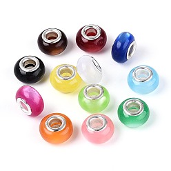 (52) Непрозрачная лаванда Большое отверстие Rondelle смолы европейские шарики, с двойным сердечником из латуни с серебряным покрытием, разноцветные, 14x9 мм, отверстие : 5 мм