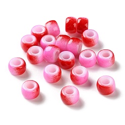Ярко-Розовый Европейские бусины из АБС-пластика, окрашенные распылением, бусины с большим отверстием, круглые, два тона, ярко-розовый, 9x6 мм, отверстие : 4 мм, Около 1600 шт / 500 г