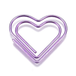 Purple Heart Shape Iron Paper Clips, Cute Paper Clips, Funny Bookmark Marking Clips, Purple, 23x25x1mm