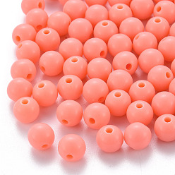 Salmon Opaque Acrylic Beads, Round, Salmon, 8x7mm, Hole: 2mm, about 1745pcs/500g