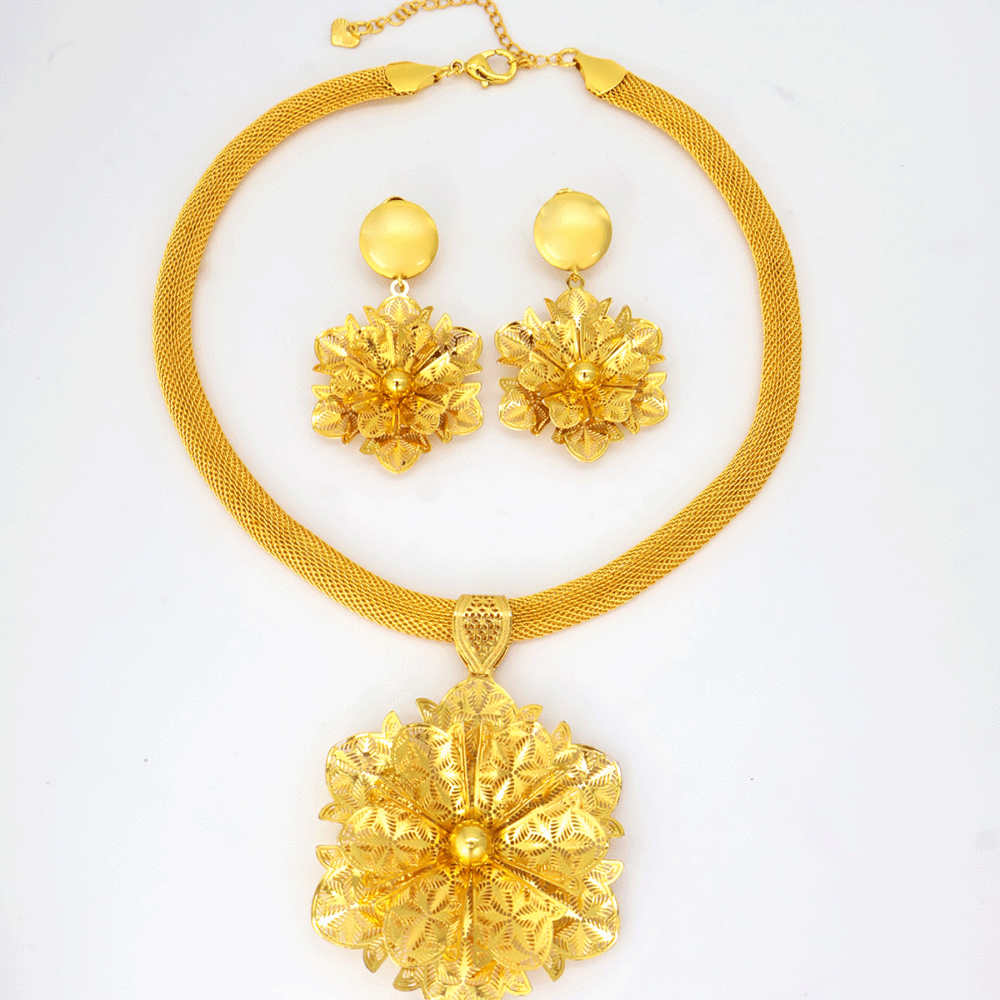 Настоящее золото 18K Элегантный винтажный повседневный комплект из латунных серег-гвоздиков и ожерелий с подвесками для женщин, реальный 18 k позолоченный