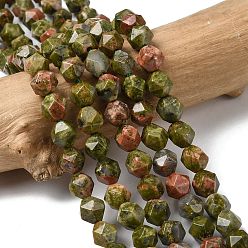 Унакит Природные Unakite бисер нитей, звезды вырезать круглые бусы, граненые, 5~6x5~6x5~6 мм, отверстие : 1~1.2 мм, около 64~68 шт / нитка, 14.80''~15.04'' (37.6~38.2 см)