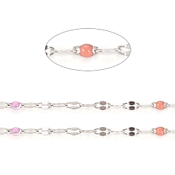 Разноцветный Ручная работа 304 цепочки из нержавеющей стали, кабельные цепи, с эмалью и катушкой, пайки, Плоско-овальные, долговечный, красочный, 3x1.5x0.1~1 мм, около 32.8 футов (10 м) / рулон