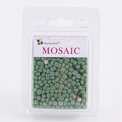 Medium Sea Green Glass Mosaic Tiles Cabochons, for Crafts Art, Imitation Jade, Square, Medium Sea Green, 4.8x4.8x3.5mm, about 200g/box