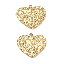 Real 18K Gold Plated 304 Stainless Steel Charms, Ion Plating(IP), Hammered Heart Charms, Polishing, Real 18K Gold Plated, 23x25x1.6mm, Hole: 1.8mm