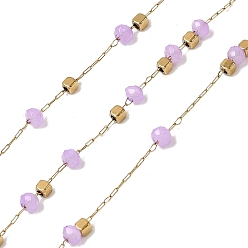 Лиловый 304 кабельные цепи из нержавеющей стали, рондель, со стеклом, ионное покрытие (ip), реальный 18 k позолоченный, пайки, с катушкой, сирень, 2x0.7x0.3 мм, около 32.81 футов (10 м) / рулон