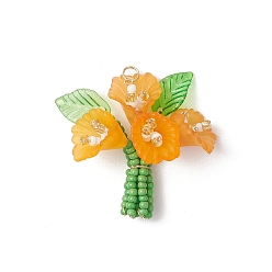 Оранжевый Стеклянные подвески из бисера, подвески-букеты с акриловыми бусинами, золотые, оранжевые, 37x31x23 мм, отверстие : 2.7 мм