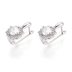 Платинированный Серьги-кольца в форме цветка с микропаве из прозрачных кубических цирконий из латуни, Реальная платина, 18x13x10.5 мм