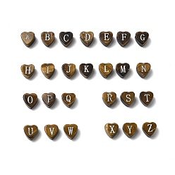 Letter A~Z Природных тигровый глаз бисером, сердце с письмом, Письмо ~ Z, 8~8.5x8~8.5x5 мм, отверстие : 1.4 мм