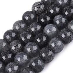 Черный Запеченная краска, потрескавшиеся стеклянные бусины, нити, бусы из искусственного камня, круглые, чёрные, 8~8.5 мм, отверстие : 0.9~1.2 мм, около 100~108 шт / нитка, 29.33~31.30 дюйм (74.5~79.5 см)