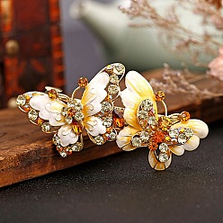 Персиковый Слойка Заколки для волос из сплава со стразами и эмалью, бабочка, пони крючок, аксессуары для украшения хвоста, розовые, 87x44x24 мм