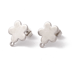Stainless Steel Color Non-Tarnish 201 Stainless Steel Stud Earring Findings, with 304 Stainless Steel Pins, Horizontal Loops and Ear Nuts, Flower, Stainless Steel Color, 14x12mm, Hole: 1.2mm, Pin: 0.8mm
