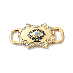 Evil Eye Brass Cubic Zirconia Connector Charms, Golden, Evil Eye, 12.5x15.5x4mm, Hole: 5x3mm