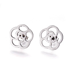 Stainless Steel Color Tarnish Resistant 304 Stainless Steel Stud Earrings, Hypoallergenic Earrings, with Ear Nuts/Earring Back, Flower, Stainless Steel Color, 16.5x17x1mm, Pin: 0.6mm, 6pairs/card