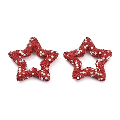 Светло-сиамский Звездообразные полимерные глиняные бусины со стразами, Фокальные бусины для изготовления бижутерии и брелоков, Light Siam, 32.5x33.5x6.5 мм, отверстие : 1.8 мм