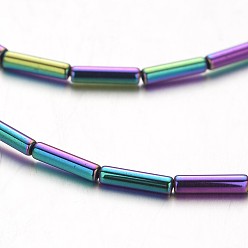 Multi-color Plated Electroplate Non-magnetic Synthetic Hematite Bead Strands, Tube, Multi-color Plated, 8x2mm, Hole: 1mm, about 51pcs/strand, 15.7 inch