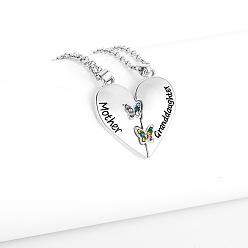 Звезда 2 шт. ожерелья для матери и дочери с подвеской в виде сердца из сплава и цветных страз, платина, звезда, 17.72 дюйм (45 см)