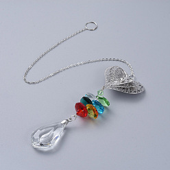 Разноцветный Хрустальная люстра призмы, слеза, стеклянный подвесной кулон, со стразами, звенья сердечного железа и кабельная цепь, граненые, платина, 370x2 мм