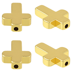 Настоящее золото 18K 40 латунные бусины шт., стойки покрытие, без свинца и без кадмия, крестик, реальный 18 k позолоченный, 12.5x9x2.5 мм, отверстие : 1.2 мм