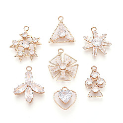 Прозрачный Латунь с кубическим цирконием подвеской, разнообразные, золотые, прозрачные, 15.5~24.5x13~20x4~6.5 мм, отверстие : 2.2~2.4 мм