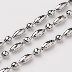 Stainless Steel Color Tarnish Resistant Electroplate Stainless Steel Ball Chains, Collar Necklace, Rice and Round, Stainless Steel Color, 2.4mm