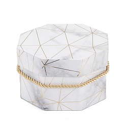 Гейнсборо День святого валентина мраморная текстура узор бумажные подарочные коробки, с веревочными ручками, для подарочной упаковки, восьмиугольник, светло-серые, 14.4x9.3x15.5 см