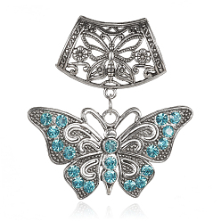 Aquamarine Butterfly Alloy Rhinestone Big Pendants, Antique Silver, Aquamarine, 68mm, Hole: 18x19mm