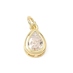 Teardrop Brass Micro Pave Cubic Zirconia Pendants, Long-Lasting Plated, Rack Plating, Lead Free & Cadmium Free, Real 18K Gold Plated, Teardrop, 12.5x8x4.5mm, Hole: 3mm
