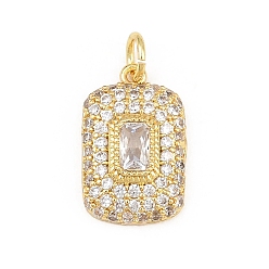 Clear Brass Micro Pave Cubic Zirconia Pendantss, Rectangle Charms, Rack Plating, Long-Lasting Plated, Lead Free & Cadmium Free, Real 18K Gold Plated, Clear, 17x10x4mm, Hole: 3.3mm