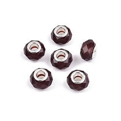 Фиолетовый Имитация нефрита стеклянные шарики европейца, бусины с большим отверстием, с медными сердечниками, граненые, рондель, фиолетовые, 13.5~14x9~9.5 мм, отверстие : 5 мм