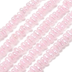 Pink Гальваническая краска для запекания стеклянные бусины нити, формой кости, розовые, 6x3 мм, отверстие : 0.9 мм, около 147~148 шт / нитка, 15.16'' (38.5 см)