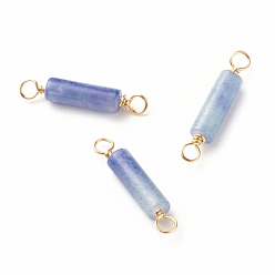 Blue Aventurine Dyed & Heated Natural Blue Aventurine Connector Charms, with Light Gold Eco-Friendly Copper Wire Wrapped, Column, 22~23.5x4mm, Hole: 2.2~2.4mm