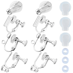 Посеребрённый Латунные клипсы серьги выводы, для не проколотых ушей, 925 серебро покрытием, 12~17x5.5~14.5x5~9 мм