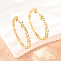 Clear Brass Micro Pave Cubic Zirconia Hoop Earrings, Cadmium Free & Lead Free, Long-Lasting Plated, Rack Plating, Ring, Real 18K Gold Plated, Clear, 29.5x3mm