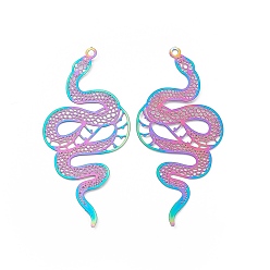 Rainbow Color 201 подвески из нержавеющей стали, гравированные металлические украшения, очарование змеи, Радуга цветов, 47x21x0.3 мм, отверстие : 1.5 мм