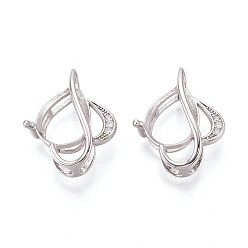 Платина 925 подвеска из стерлингового серебра с микропаве из прозрачных кубических цирконий, кабошон с закрепкой, слеза, платина, лоток : 13x9 мм, 23.5x19.5x9 мм, отверстие : 6x3 мм