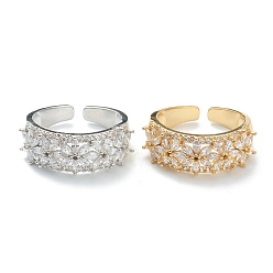 Mixed Color Brass Clear Cubic Zirconia Cuff Rings, Open Rings, Long-Lasting Plated, Flower, Mixed Color, 3.5~8mm, Inner Diameter: 16.5mm