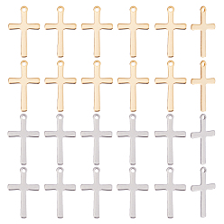Mixed Color 40Pcs 2 Colors 201 Stainless Steel Pendant Sets, Cross, Mixed Color, 20.5x12.5x0.8mm, Hole: 1.4mm, 20pcs/color
